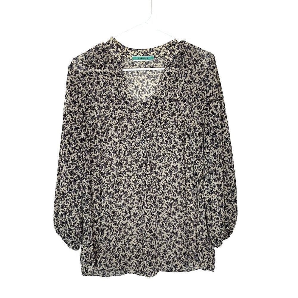 Pleione Womens Floral Blouse V-Neck 3/4 Sleeve Lightweight Top Size S